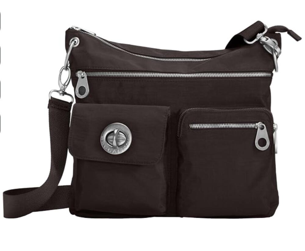 Baggallini Sydney Brown Nylon Multi-Pocket Crossbody Travel Bag Purse EUC
